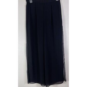 Black Sheer Chiffon Wide Leg Palazzo Pants 8 Flowing Boho Dressy Evening Resort